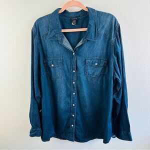 Torrid Dark Denim Chambray Long Sleeve Shirt Size 3X